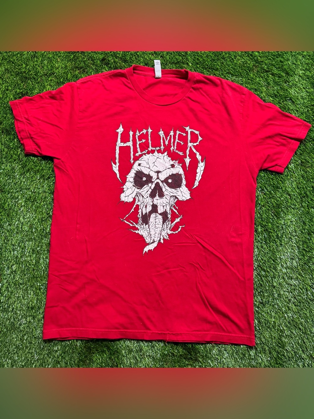 Helmer Skull Graphic T Shirt Red Horror Metal Goth Punk Unisex Size L